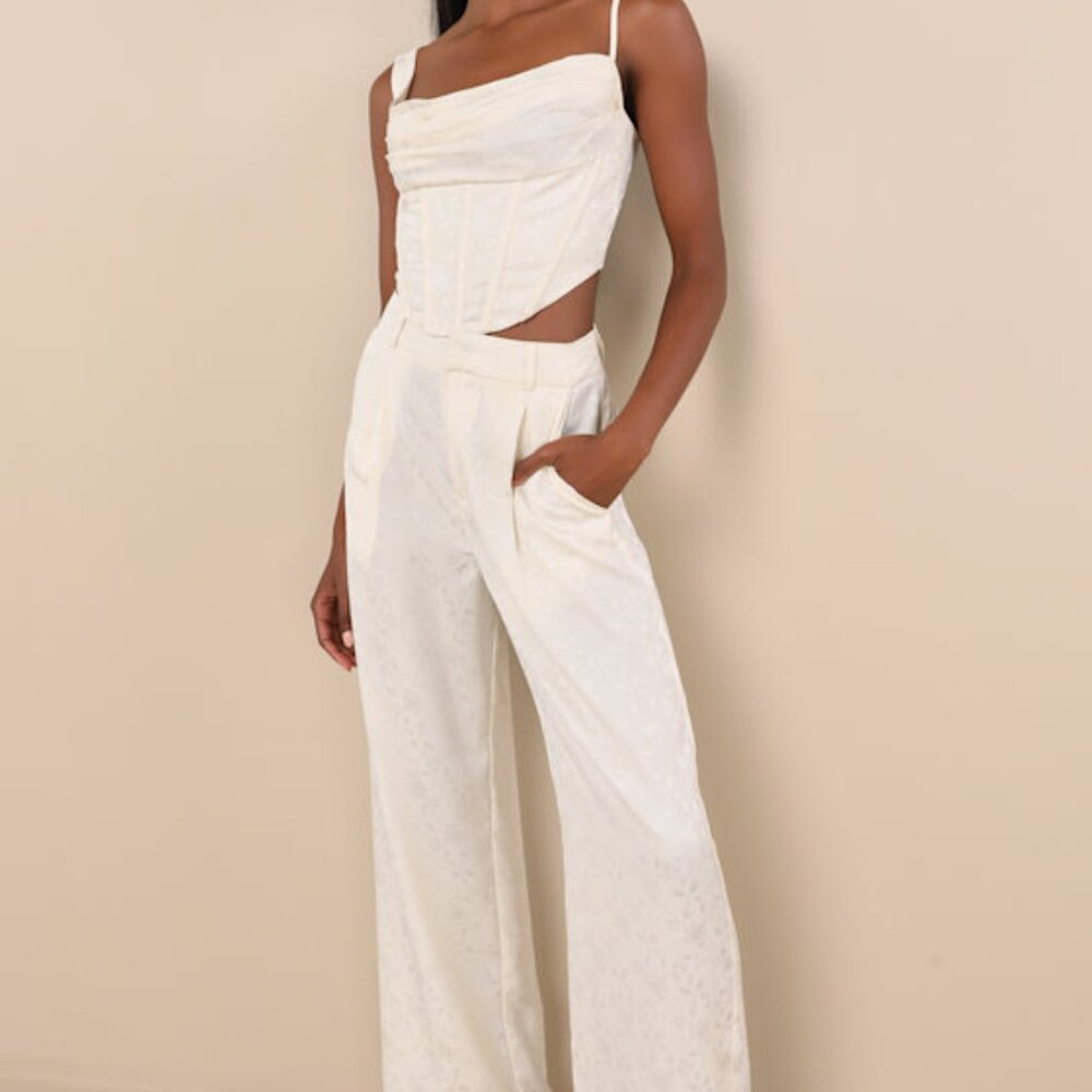 Lulus Karee Ivory Satin High-rise Trousers White - Size XS